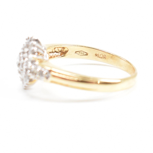 95 - A hallmarked 18ct gold and diamond cluster ring. Estimated diamond weight 0.50ct. Weight 3.6g. Size ... 