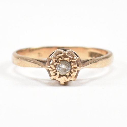 96 - A hallmarked 9ct gold and diamond solitaire ring. Hallmarked Birmingham, 1976. Weight 1.9g. Size O.5... 