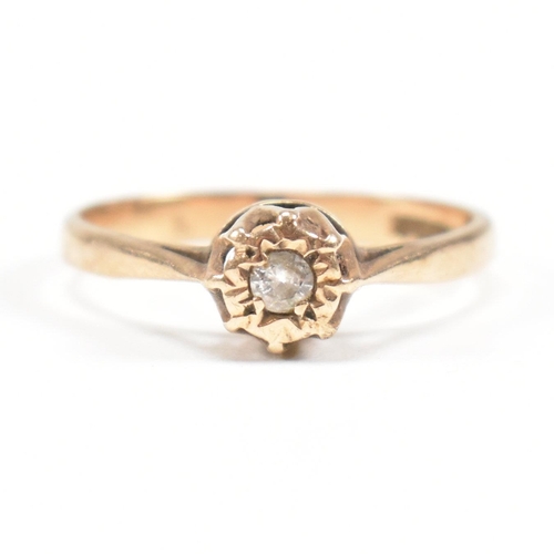 96 - A hallmarked 9ct gold and diamond solitaire ring. Hallmarked Birmingham, 1976. Weight 1.9g. Size O.5... 