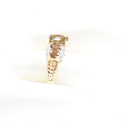 98 - A yellow gold andalusite and diamond ring. Weight approx 4.5g. Size approx  O-P. All weights, measur... 