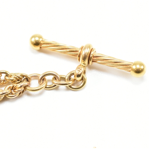 331 - An antique yellow gold Albertina chain bracelet. The pocket watch style chain comprised of fancy twi... 