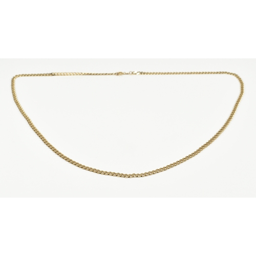 215 - A hallmarked 9ct yellow gold chain necklace. The necklace comprised of flat curb links united by a s... 