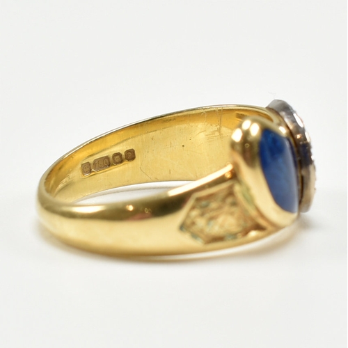 342 - A hallmarked 18ct yellow gold, diamond & enamel buckle ring. The ring in the form of a fastened belt... 