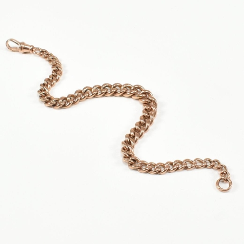 346 - An antique 9ct rose gold pocket watch chain bracelet. The albert chain comprised of graduating curb ... 