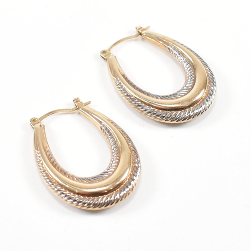 380 - Two pairs of Italian 9ct gold tube hoop earrings together with a pair of unmarked pair of yellow and... 