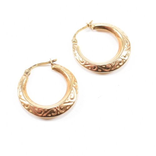 380 - Two pairs of Italian 9ct gold tube hoop earrings together with a pair of unmarked pair of yellow and... 