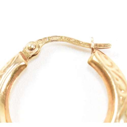 380 - Two pairs of Italian 9ct gold tube hoop earrings together with a pair of unmarked pair of yellow and... 