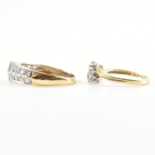 419 - Two 14ct gold and cz dress rings. The lot to include a two stone crossover ring hallmarked London, s... 