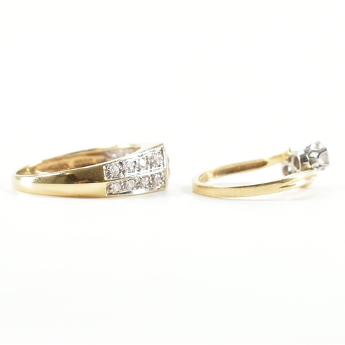 419 - Two 14ct gold and cz dress rings. The lot to include a two stone crossover ring hallmarked London, s... 