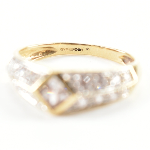 419 - Two 14ct gold and cz dress rings. The lot to include a two stone crossover ring hallmarked London, s... 