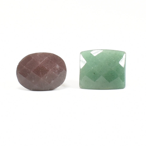 474 - Two 925 silver & quartz set dress rings. The first having a faceted rectangular cut green aventurine... 