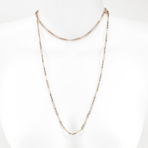 499 - A 9ct gold figaro link necklace chain. The chain having bar links interspersed with three attaching ... 