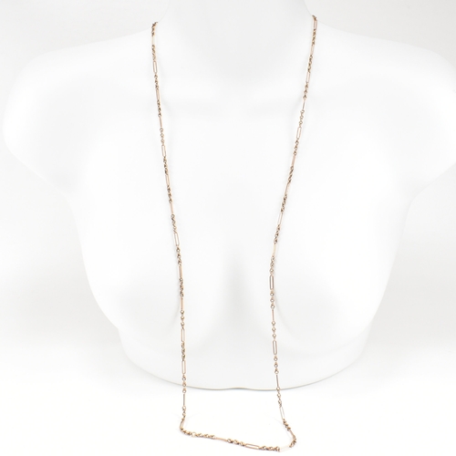 499 - A 9ct gold figaro link necklace chain. The chain having bar links interspersed with three attaching ... 