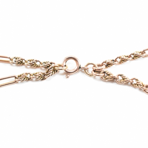 499 - A 9ct gold figaro link necklace chain. The chain having bar links interspersed with three attaching ... 