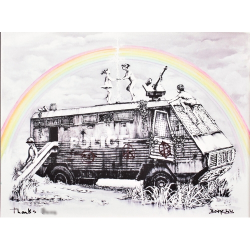 10 - Banksy (British, b. 1973)
 Police Riot Van (Dismaland Gift Print), 2015
 Hand embellished digital pr... 