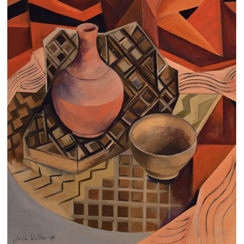 133 - Janice Walton (British) 
 Untitled - Still life with a vase and a bowl 1999
 Oil on canvas
 Signed a... 