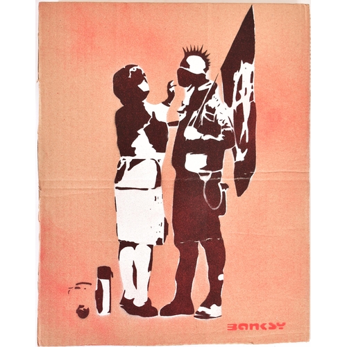 183 - Banksy (British, b. 1973-) 
 Punk and Mother 
 Print on cardboard
 Entol Lour Free Art
 Numbered 5/5... 