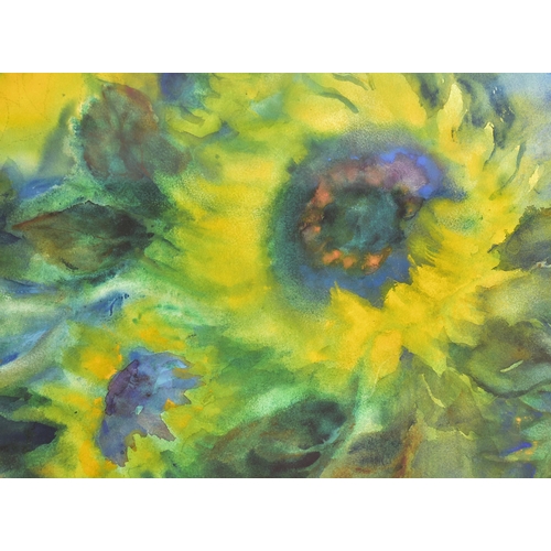 187 - Hiroko Sherwin (Japanese, b.1936)
 Untitled, Sunflower Abstract
 Watercolour on paper
 Signed in pen... 