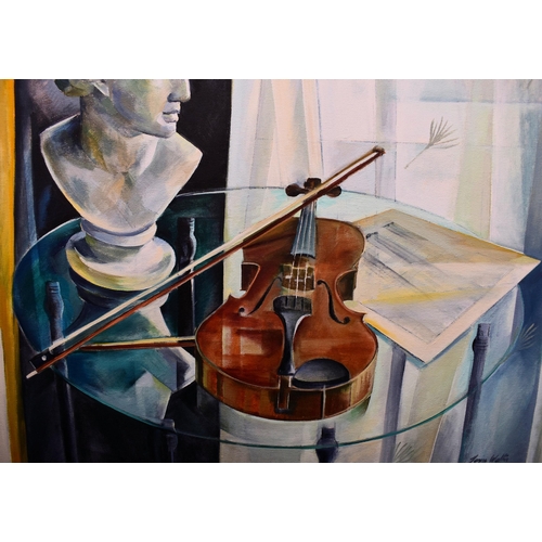 27 - Janice Walton (British) 
 Untitled - Stiff life with statue head, a violin and a bow 2000
 Oil on ca... 