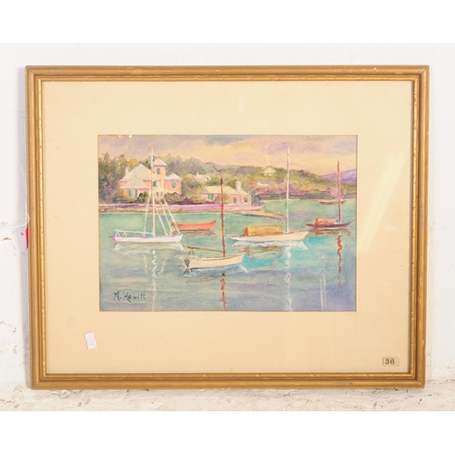 1054 - Minnie Hewitt (20th Century) A watercolour and gouache painting on paper entitled ' Yachts at Anchor... 