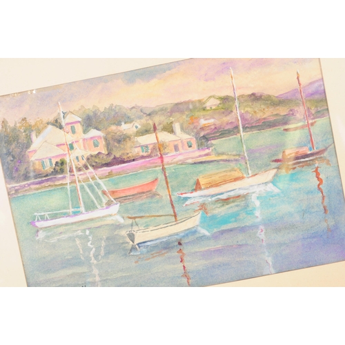 1054 - Minnie Hewitt (20th Century) A watercolour and gouache painting on paper entitled ' Yachts at Anchor... 