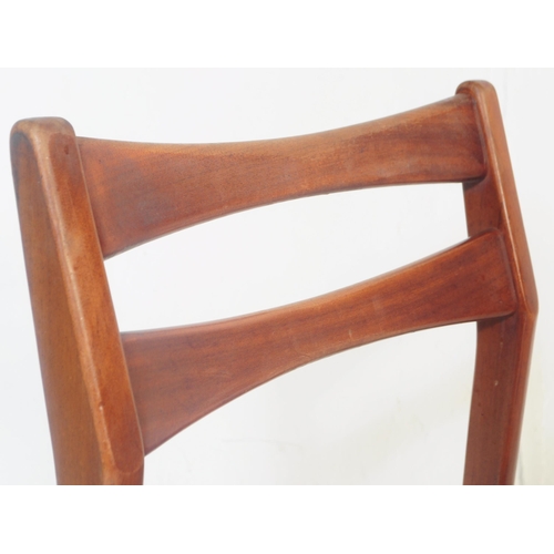 563 - A set of five mid 20th century circa 1960s teak Danish style dining chairs. The chairs each having s... 