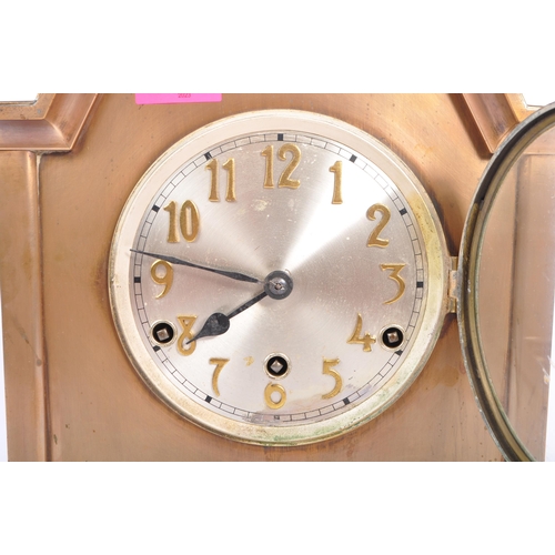 589 - Alba - A large 20th century circa 1940s heavy brass cased mantel clock. The silvered face having gil... 