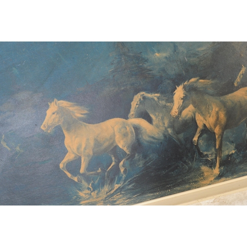 590 - Alfredo Palmero / Horses of the Night - A mid 20th Century 1960s print of a herd of white horses gal... 