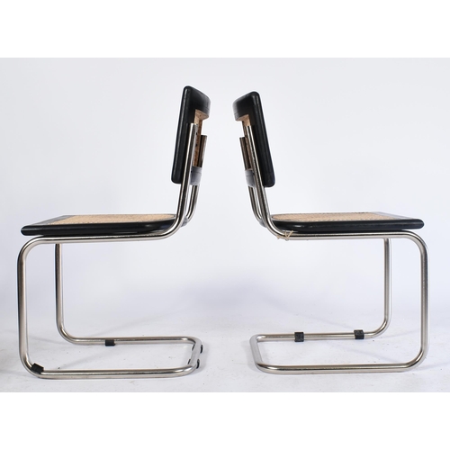 592 - A set of eight retro 20th century oak & chrome cantilever chairs. Each chair having oak seat frame p... 