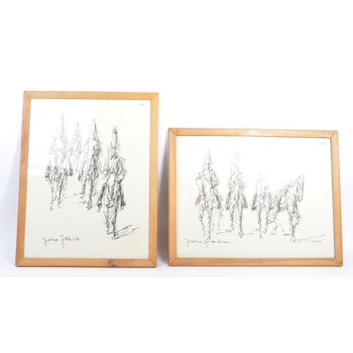 593 - Felix Fabian - 'The Horseguards Processions' - two in number. Both pen on paper in glazed frame. Sig... 