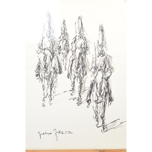 593 - Felix Fabian - 'The Horseguards Processions' - two in number. Both pen on paper in glazed frame. Sig... 