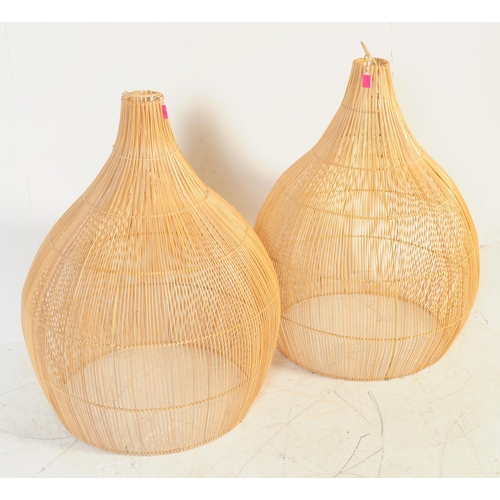 609 - Two retro vintage 20th Century bamboo / wicker rattan ceiling / standard lamp light shade of large d... 