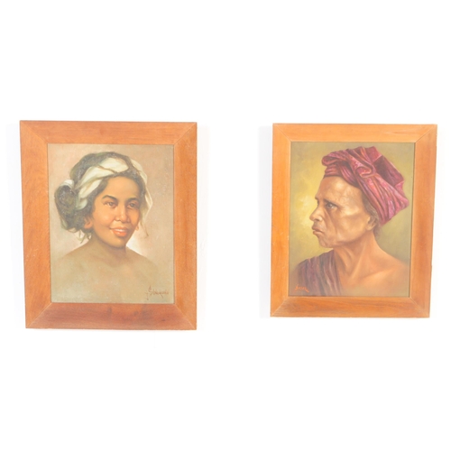 613 - Two mid 20th century oil on canvas portrait paintings. One attributed to Bazaar (Indonesia, 1901-199... 
