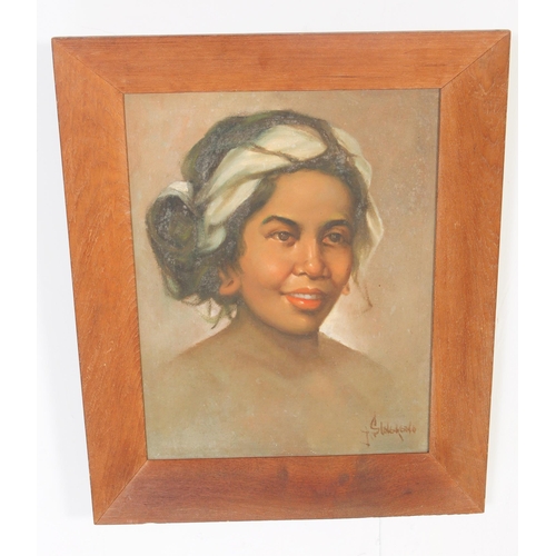 613 - Two mid 20th century oil on canvas portrait paintings. One attributed to Bazaar (Indonesia, 1901-199... 