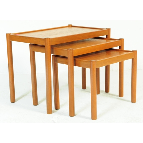 635 - British Modern Design - A retro mid 20th century teak nest of tables. The nest having squared tops o... 