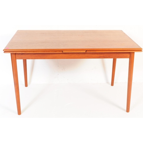 638 - A mid 20th century Danish teak extending dining table and six dining chairs. The table having square... 