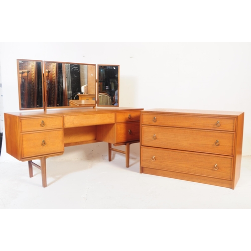 663 - G-Plan - A late 20th century Danish manner teak wood bedroom suite comprising dressing table and che... 