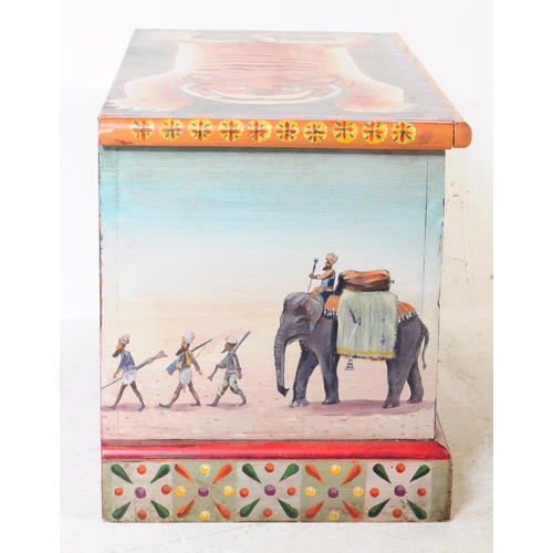 677 - A vintage 20th century painted blanket box / chest. The blanket box having a hand painted design fea... 
