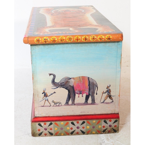 677 - A vintage 20th century painted blanket box / chest. The blanket box having a hand painted design fea... 