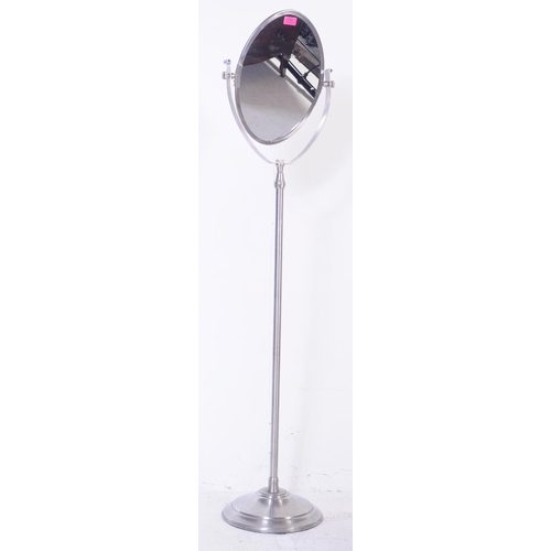 702 - A contemporary large 20th century chrome easel floor standing mirror. Chrome base with column uprigh... 