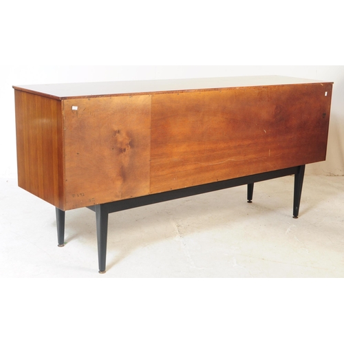 708 - Jentique - A 1970's teak wood sideboard by Jentique. Raised on ebonised square legs with twin slidin... 