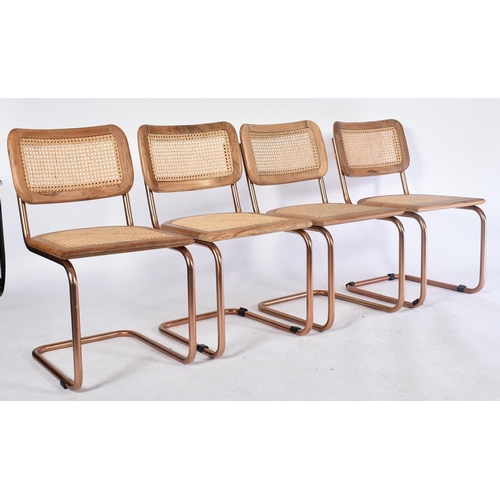 744 - A set of eight retro 20th century oak & chrome cantilever chairs. Each chair having oak seat frame a... 