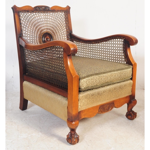 766 - An early 20th century mahogany and cane begere suite comp[rising of small proportioned two seater so... 