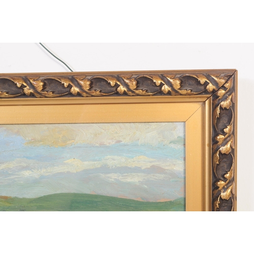 774 - An early 20th century oil on board seascape painting to depict a headland with gorse in foreground. ... 