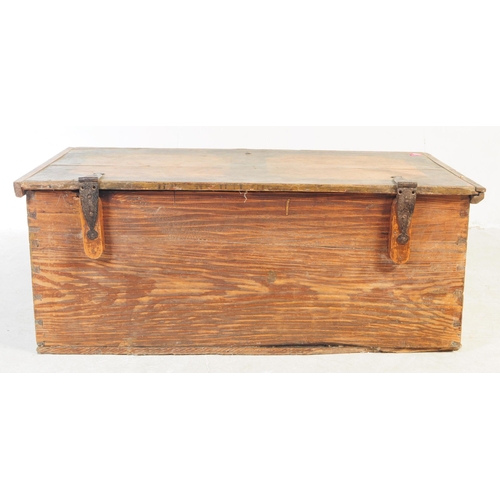 777 - A 19th Century Dutch painted pine trunk blanket box chest. Wrought iron strapwork throughout with ha... 