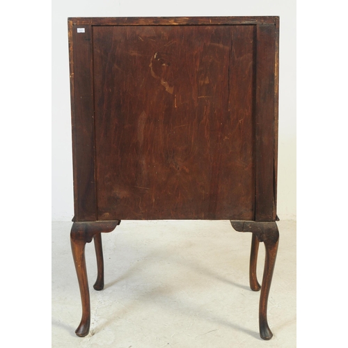 789 - A Queen Anne revival walnut ladies writing bureau desk with quartered burr walnut to angled front. R... 