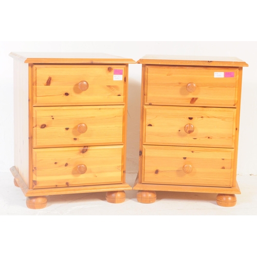 842 - A three piece collection of contemporary country pine revival to include a pair of bedside chest of ... 