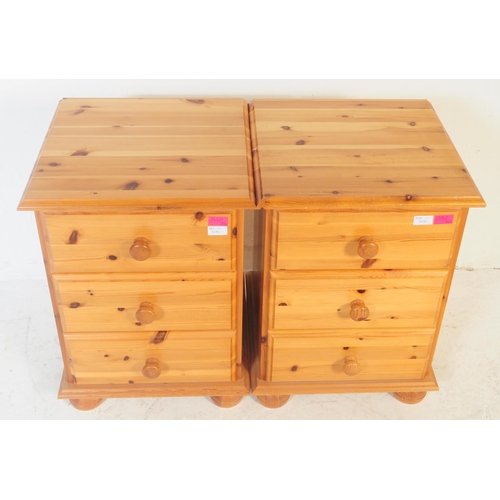 842 - A three piece collection of contemporary country pine revival to include a pair of bedside chest of ... 