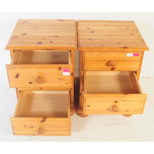 842 - A three piece collection of contemporary country pine revival to include a pair of bedside chest of ... 