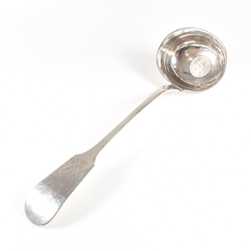 113 - A 19th Century hallmarked silver punch ladle. The ladle having a fiddle pattern terminal with etched... 